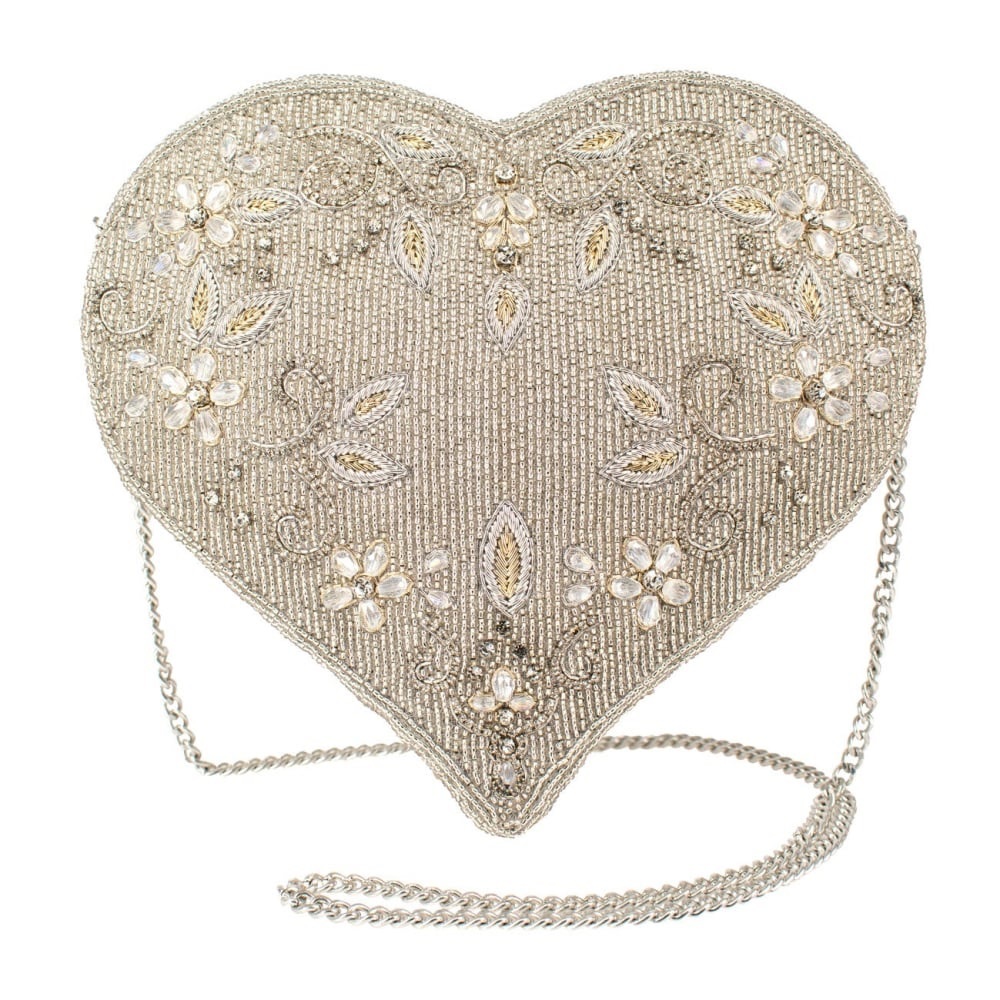 Mary Frances Gold Beaded Heart Clutch